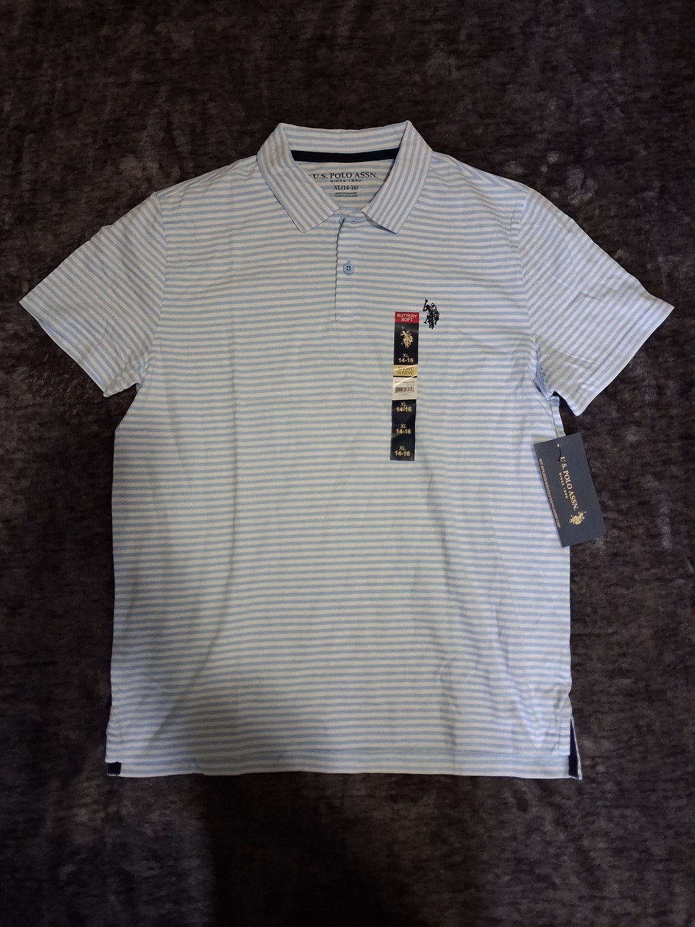 PNWT U.S. Polo Assn. Blue/White Striped Polo Shirt Boys XL 14-16